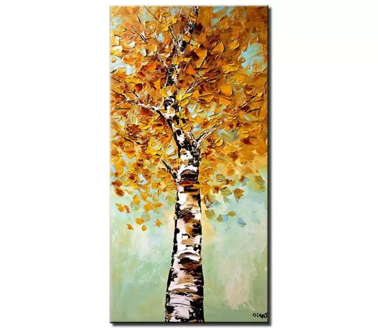 landscape paintings - original birch tree painting on canvas original textured modern vertical fall tree painting autumn art
