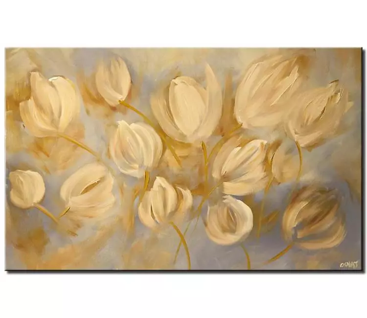 floral painting - yellow tulips painting on canvas original grey yellow flowers painting textured modern art for living room bedroom office art