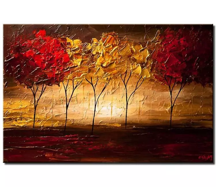 forest painting - red gold trees painting on canvas modern palette knife abstract forest painting original textured contemporary art
