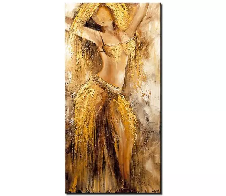 figure painting - abstract dancer painting on canvas textured original gold acrylic painting