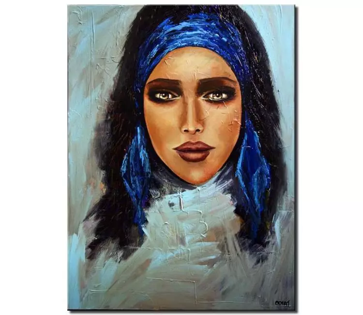 figure painting - abstract face portrait painting on canvas original blue modern art