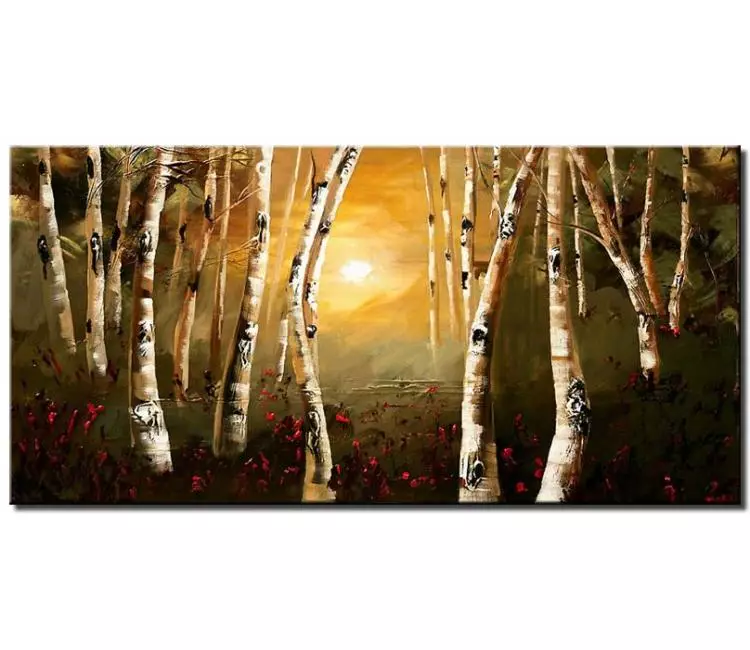 landscape paintings - forest white birch trees painting on canvas original enchanted forest landscape woods painting modern home wall art