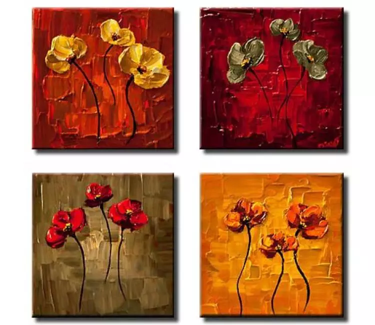 floral painting - flowers painting on canvas in earth tone colors original textured floral painting red orange yellow green modern abstract flowers art