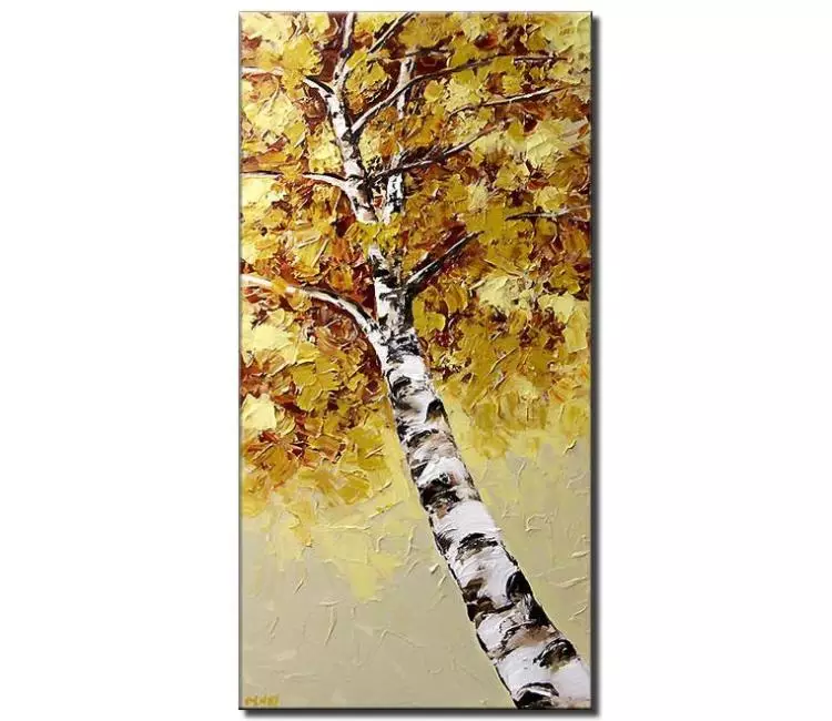 landscape painting - abstract birch tree painting on canvas fall autumn tree painting textured modern acrylic vertical wall art
