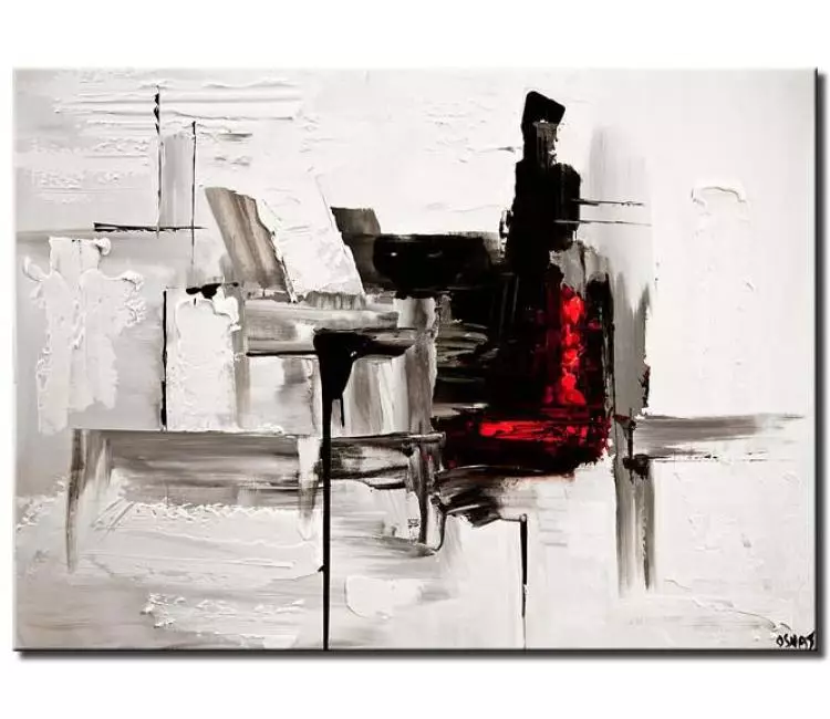 minimalist painting - black white red abstract painting on canvas minimalist abstract art textured living room wall art