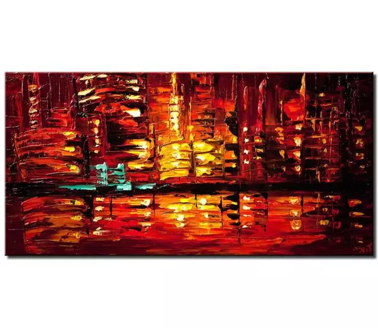 cityscape painting - red abstract cityscape painting on canvas modern textured minimalist city art original painting for office and home