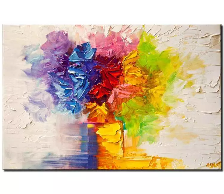 floral painting - colorful floral painting on canvas original abstract textured flowers painting modern living room wall art