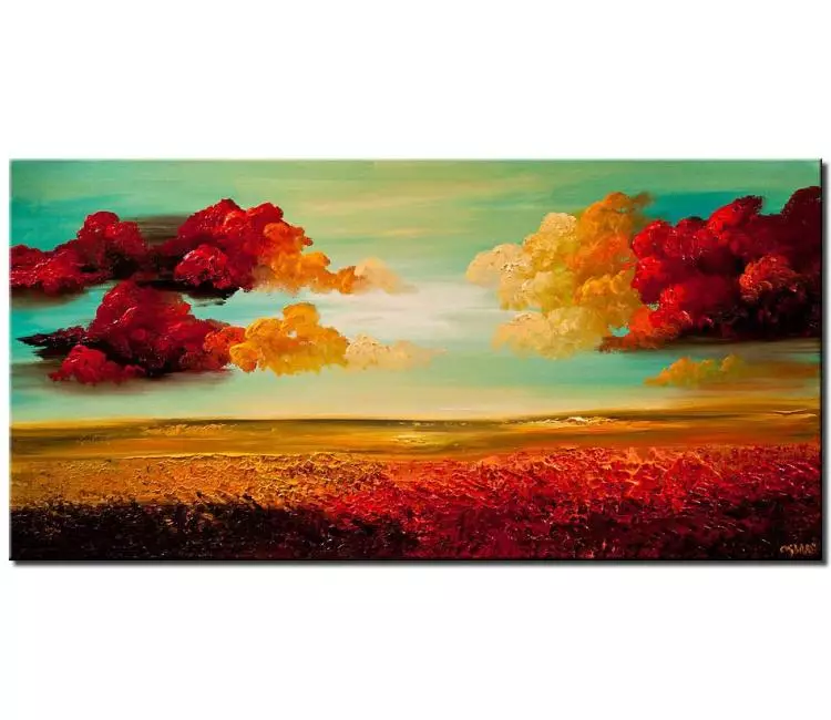 landscape paintings - modern turquoise red abstract landscape painting on canvas original textured sky painting