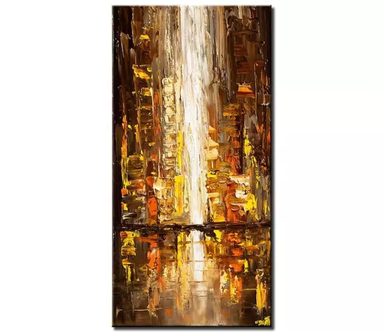 cityscape painting - original abstract painting on canvas brown yellow art modern home decor