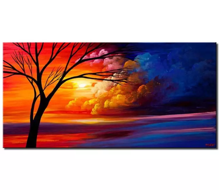 landscape paintings - heaven painting on canvas original abstract landscape art for living room blue red abstract tree painting modern art