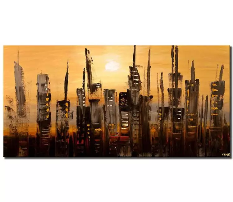 cityscape painting - abstract city painting on canvas original gold black textured cityscape painting modern art