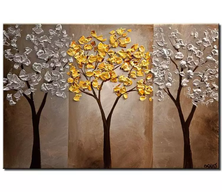 forest painting - gold silver abstract trees painting on canvas original textured tree painting minimalist modern art