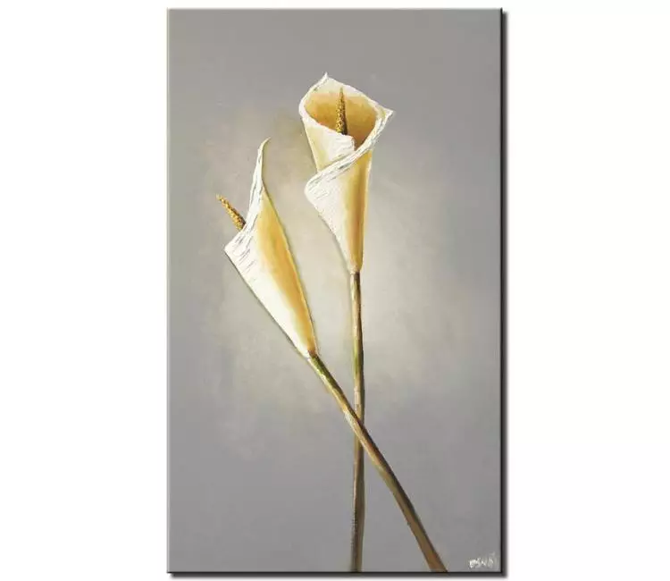 floral painting - abstract Calla flowers painting on canvas original yellow grey floral art calming wall art minimalist modern home office art