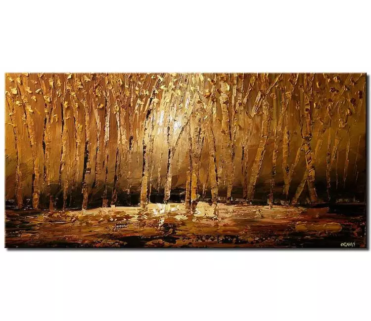 forest painting - gold forest painting on canvas for living room original textured trees painting minimalist modern art