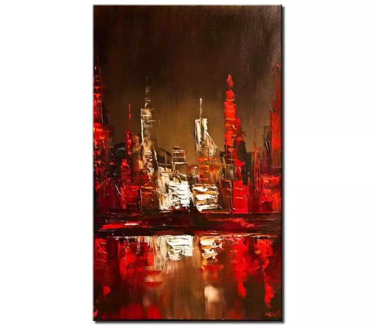 cityscape painting - abstract city painting on canvas original red green modern cityscape painting textured modern art