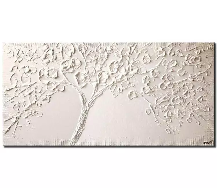 trees painting - minimalist abstract tree painting on canvas original textured white tree art modern home and office art