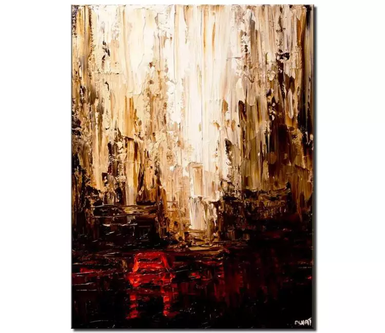 cityscape painting - original city art on canvas original abstract city painting textured beige red wall art living room modern art
