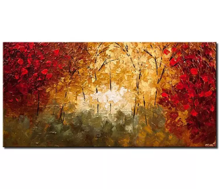 forest painting - Fall painting abstract landscape art on canvas for living room original textured autumn forest trees painting living room dining room art