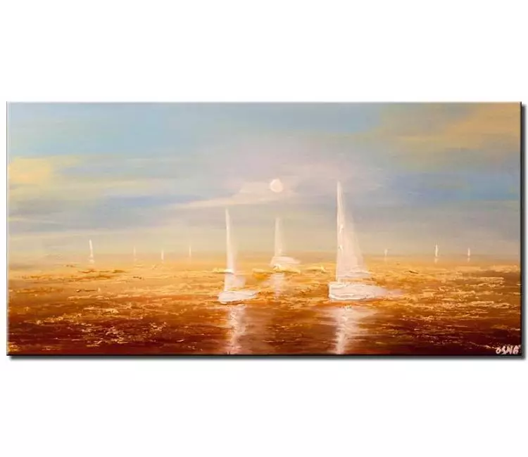 sailboats painting - calming wall art on canvas original textured abstract ocean painting neutral colors seascape sailboats painting