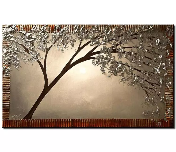 forest painting - original silver tree painting on canvas textured silver  abstract tree art minimalist art modern home office art