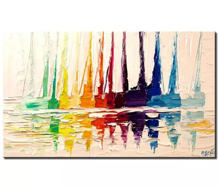 sailboats painting - colorful sailboats painting on canvas original textured boats abstract painting modern art