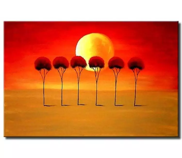 landscape painting - moon painting modern abstract trees painting on canvas living room wall art