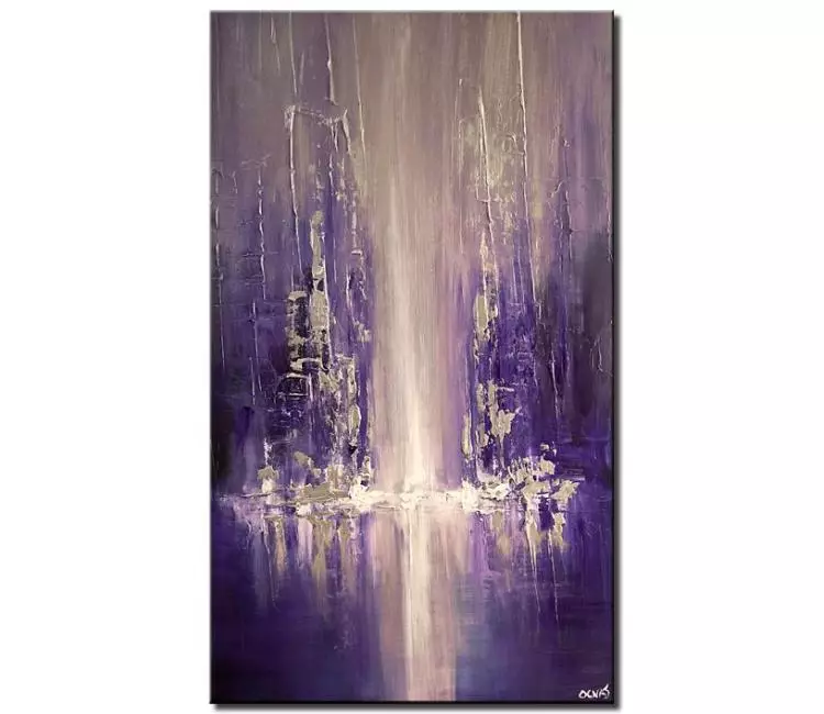 cityscape painting - purple city painting on canvas original minimalist textured abstract art modern home office art