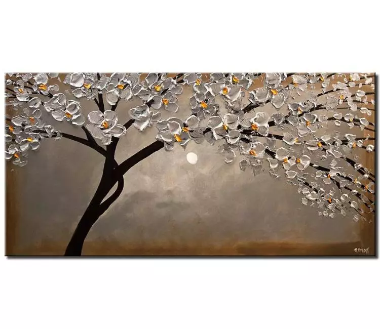 landscape paintings - silver tree painting on canvas original textured silver tree wall art minimalist abstract art modern home office art