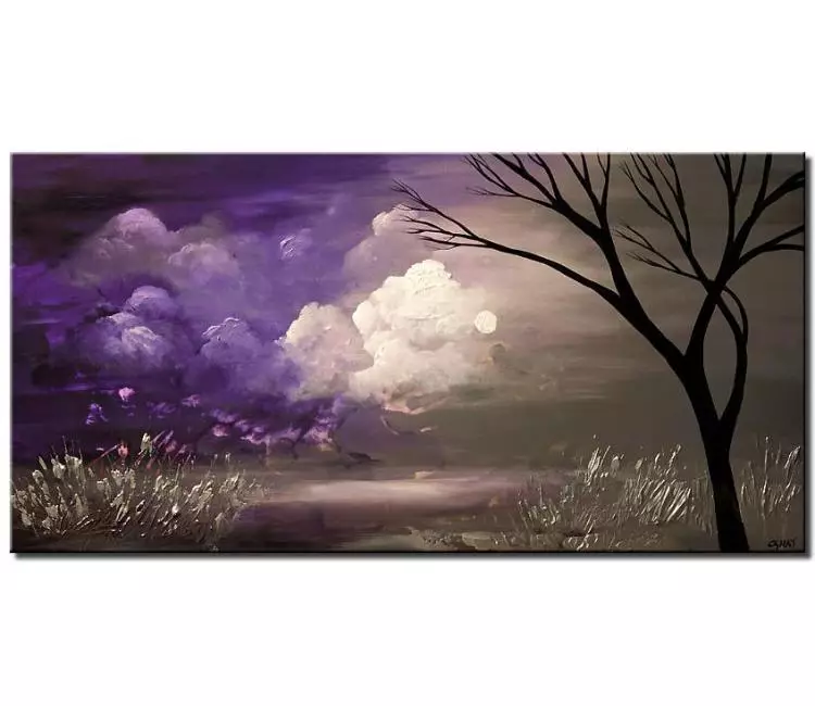 forest painting - purple gray abstract landscape painting on canvas minimalist original textured tree painting modern home office art