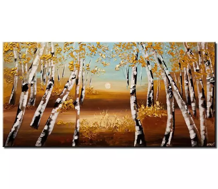 landscape painting - original textured birch tree painting on canvas abstract forest painting Aspen trees painting neutral wall art