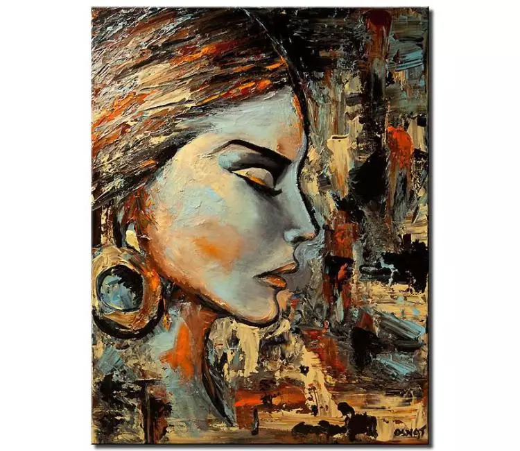 figure painting - modern abstract woman face art on canvas earth tone colors portrait painting textured original contemporary art