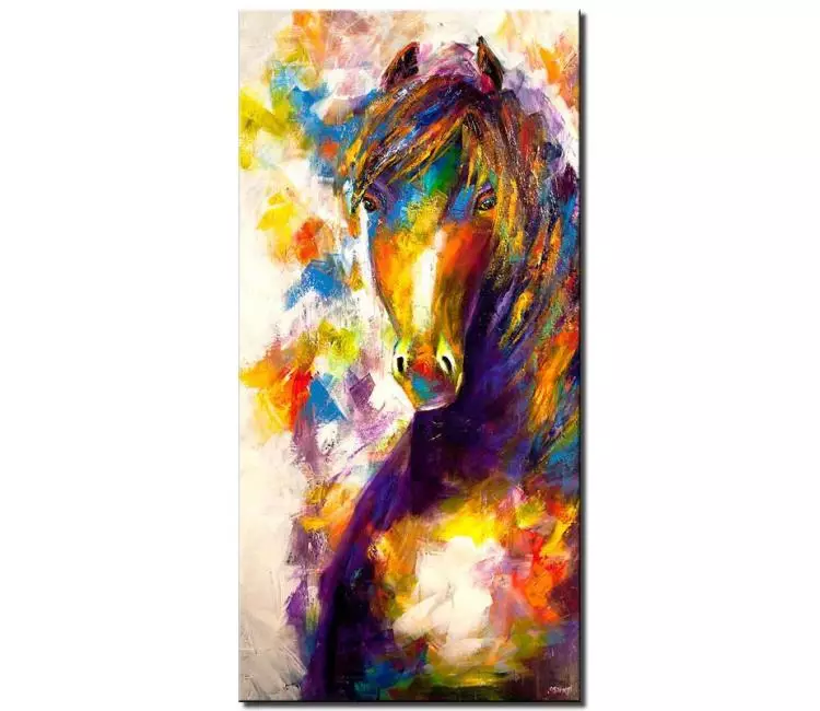 animals painting - modern colorful horse painting on canvas original textured palette knife vertical big horse art