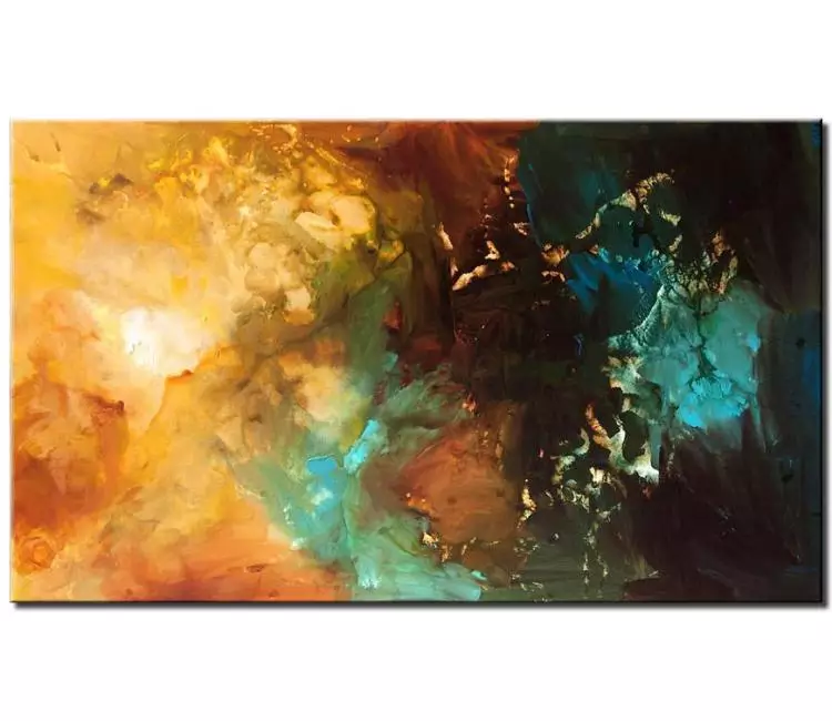 fluid painting - original teal gold abstract painting on canvas modern abstract art for office and living room