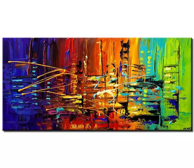 cityscape painting - colorful abstract city painting on canvas original acrylic city art textured painting contemporary art