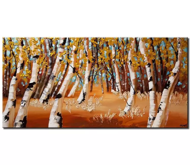 landscape paintings - white birch trees forest painting on canvas Aspen tree painting original textured abstract landscape art in fall