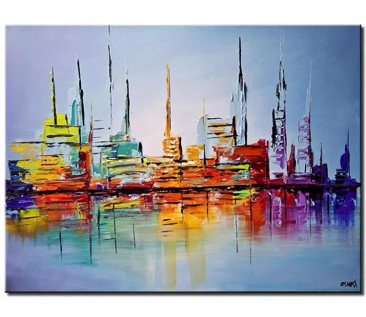 cityscape painting - colorful city painting on canvas original textured colorful cityscape painting modern abstract art for home and office