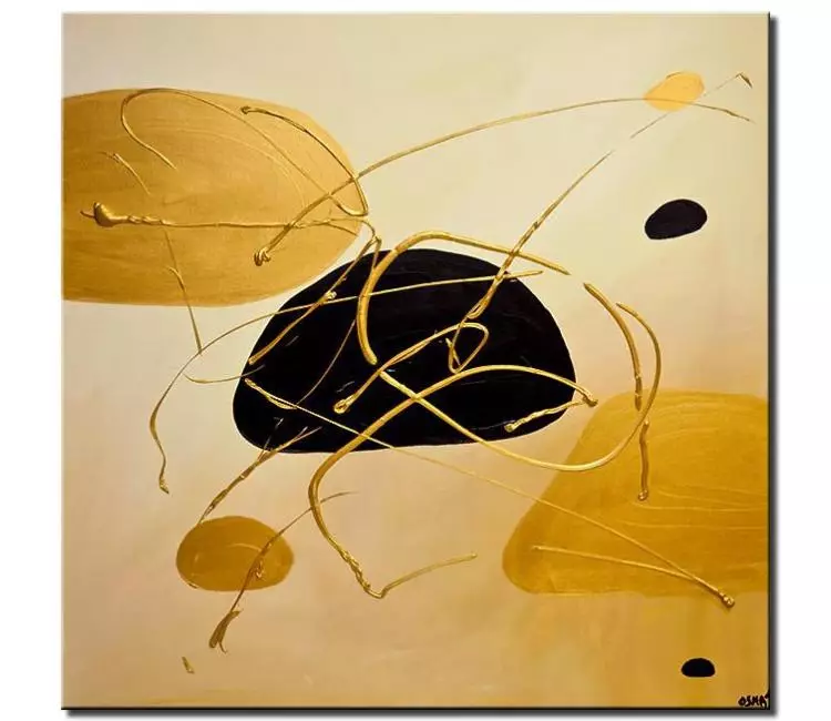abstract painting - gold black abstract painting on canvas original painting for living room square textured painting contemporary art