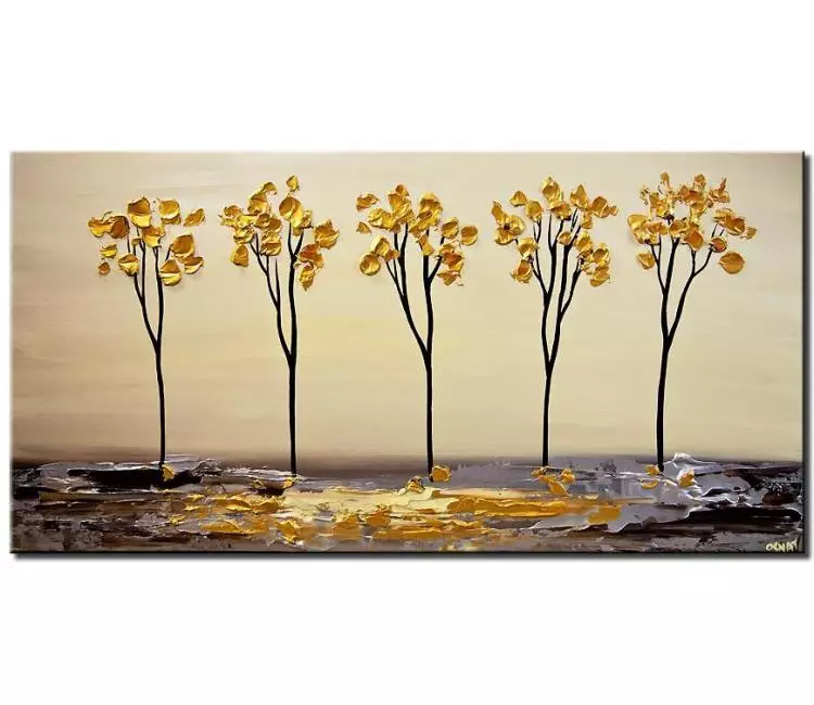 landscape paintings - abstract landscape art for living room on canvas original textured gold silver trees painting beautiful art for living room