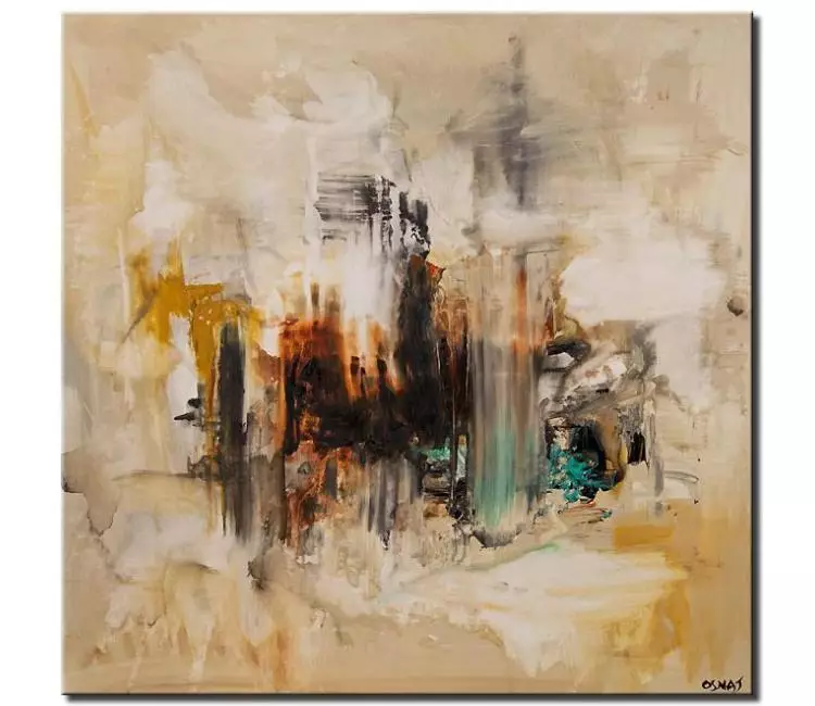 abstract painting - neutral wall art on canvas original beige offwhite abstract art modern square art for home