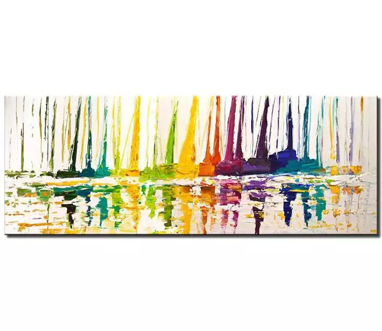 sailboats painting - colorful sailboats painting for living room bedroom office original textured abstract painting modern home decor