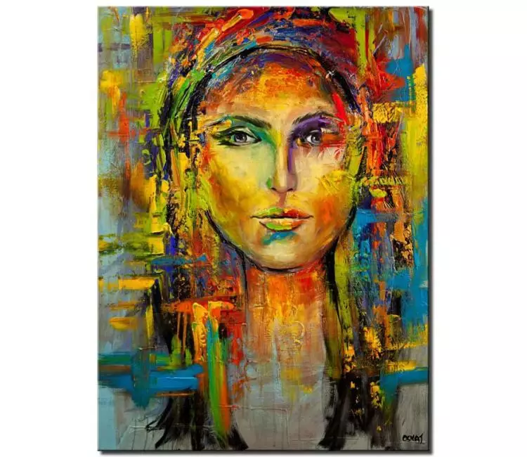 figure painting - colorful modern woman abstract face art on canvas original textured modern woman portrait painting