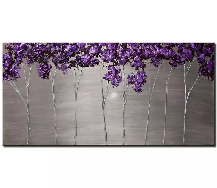 landscape paintings - purple gray abstract trees painting on canvas minimalist trees art original textured modern decor