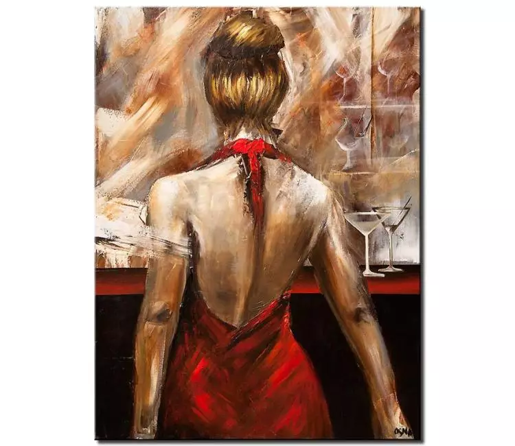 figure painting - portrait woman at the bar painting on canvas original textured painting modern art
