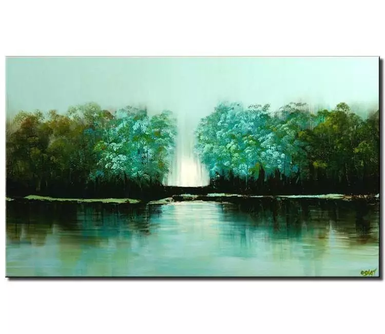 print on canvas - canvas print of green forest reflection water bank