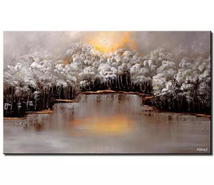print on canvas - canvas print of wall art white forest near a river