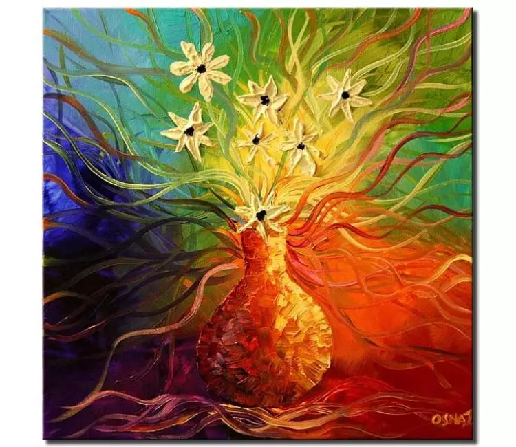prints on canvas - canvas print of colorful painting vase with yellow flowers