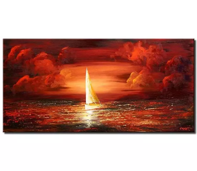 print on canvas - canvas print of sailing boat red clouds