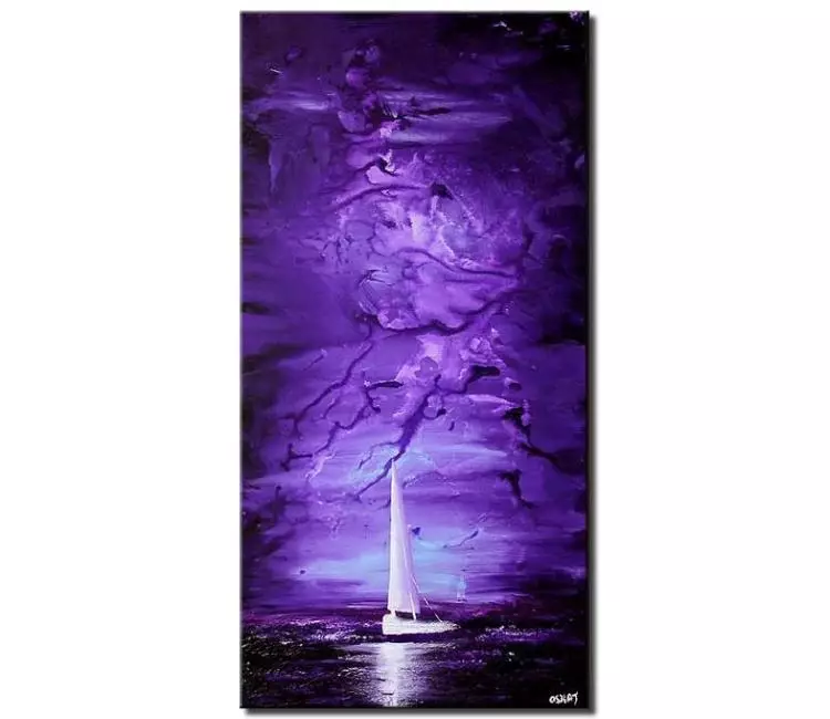 print on canvas - canvas print of vertical purple modern wall art of sail boat