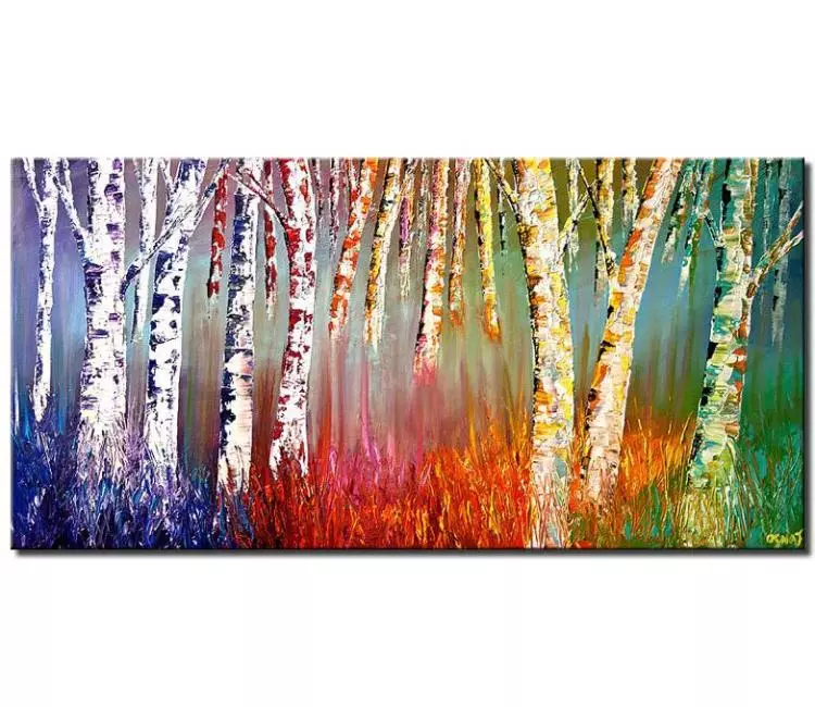 print on canvas - canvas print of textured painting birch trees