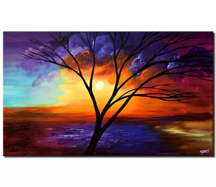 print on canvas - canvas print of painting of naked tree on colorful background